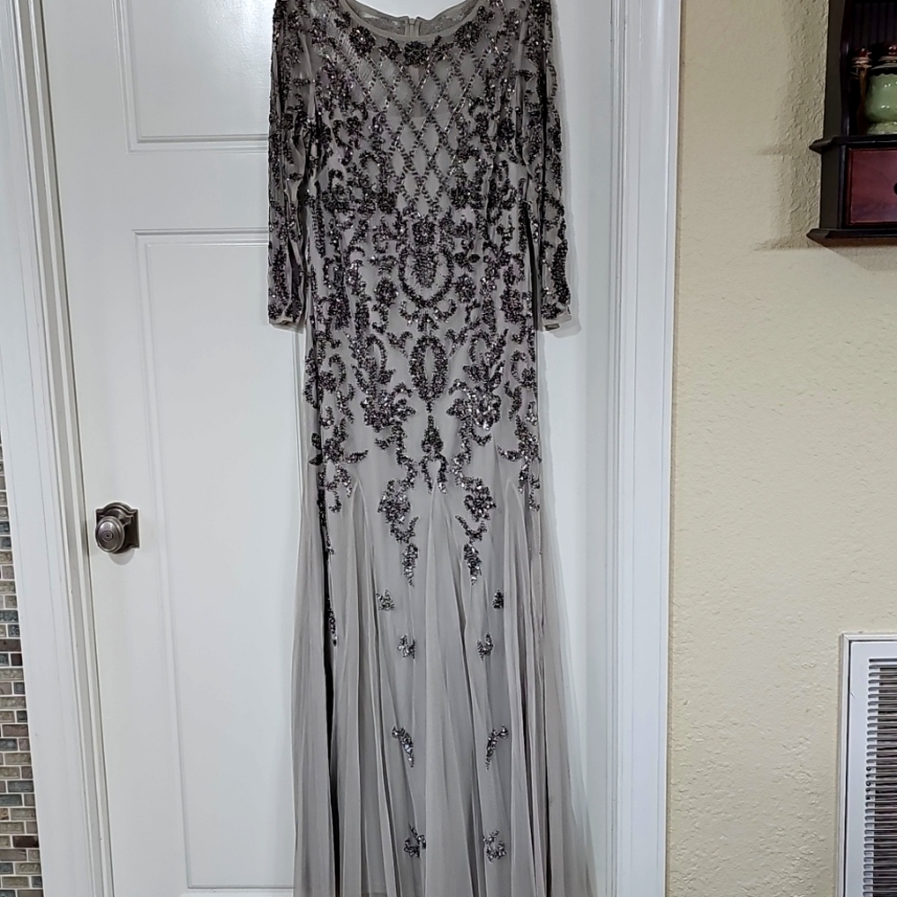 Adrianna Papell heavily beaded, fully lined evening gown, 3/4 length sleeve